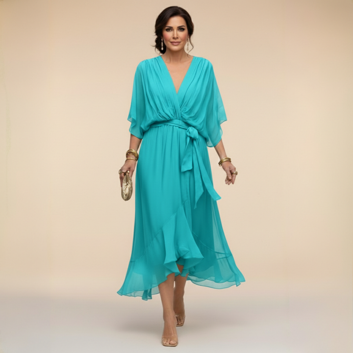 -Opal™ | V-Neck Elegant Midi Dress-