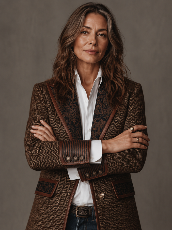 Herringbone Blazer With Printed Panels