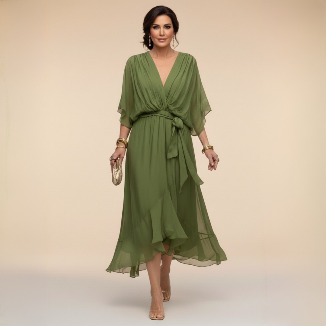 -Opal™ | V-Neck Elegant Midi Dress-