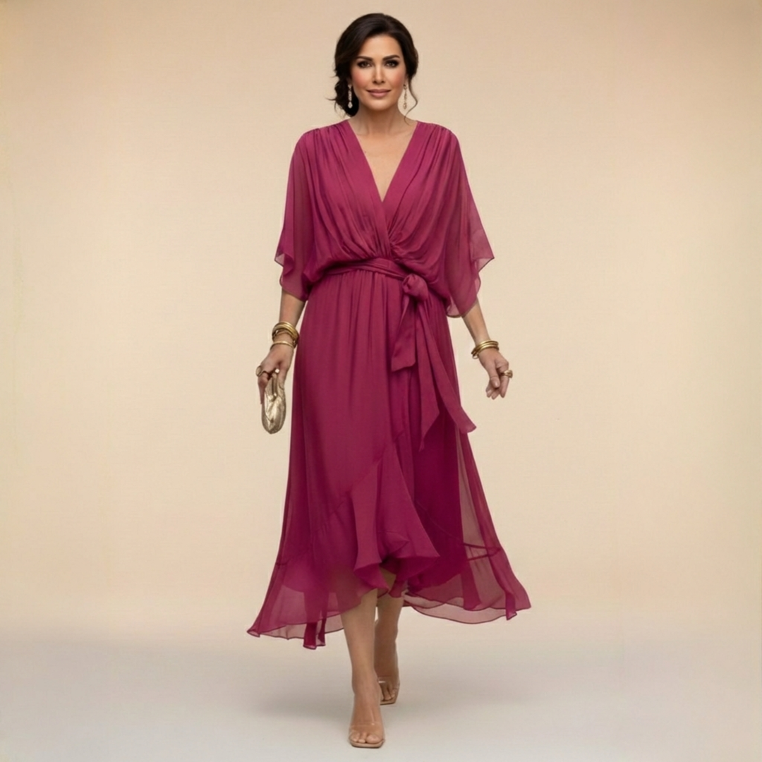 -Opal™ | V-Neck Elegant Midi Dress-
