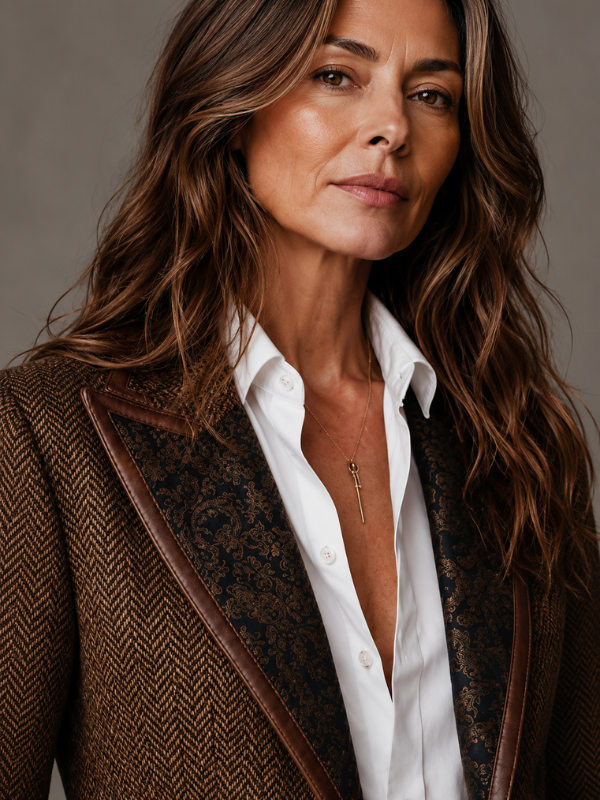 Herringbone Blazer With Printed Panels