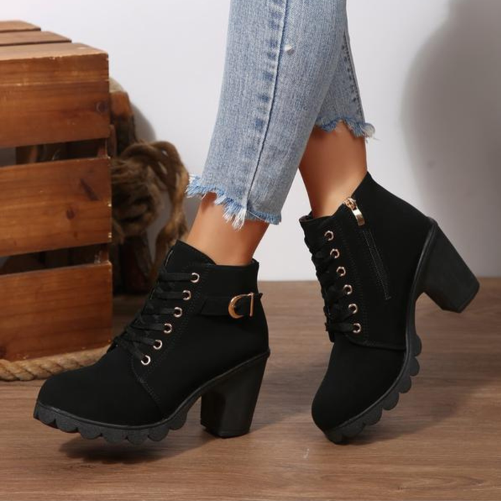 Belinda | Chic Lace Up Metal Buckle Chunky Ankle Boots