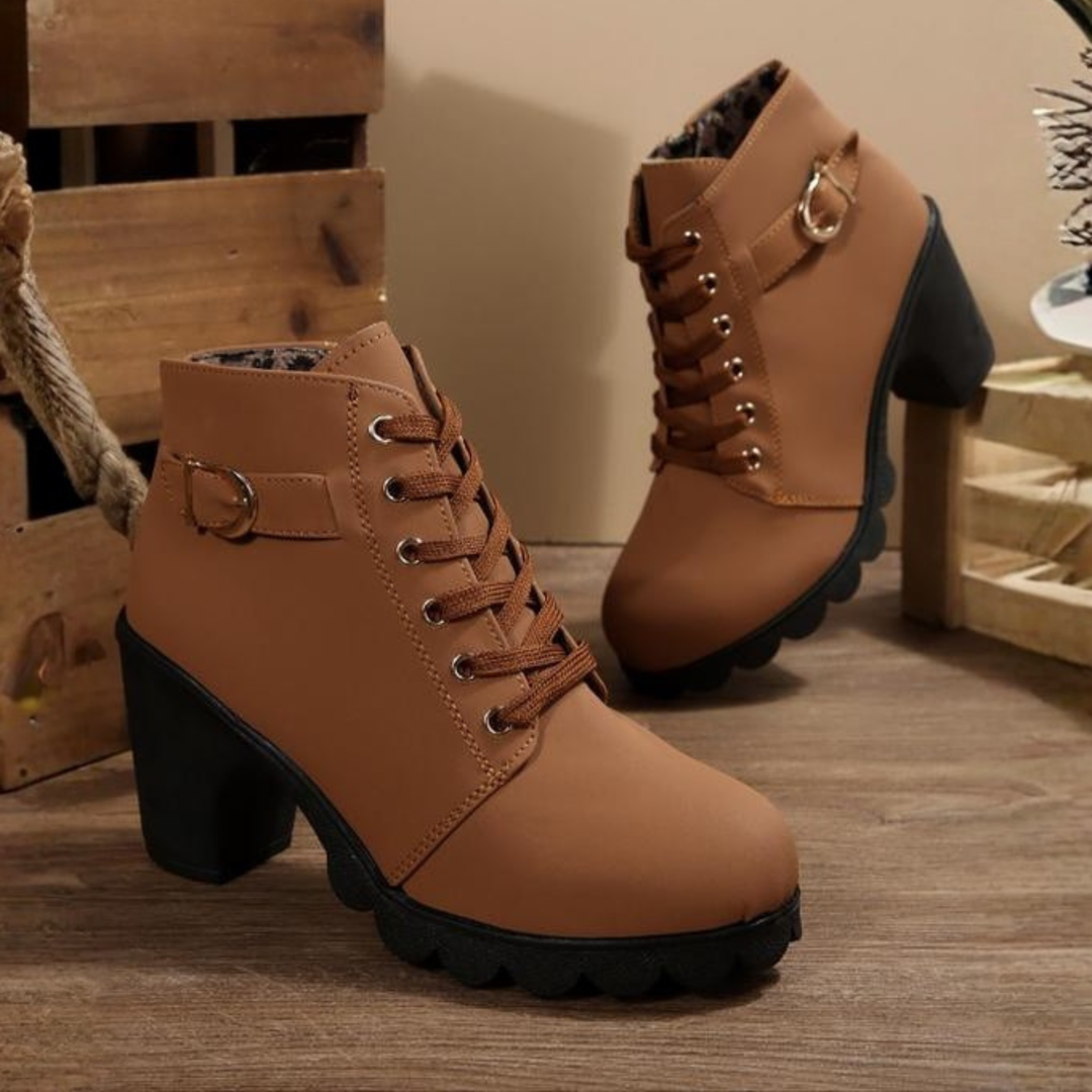 Belinda | Chic Lace Up Metal Buckle Chunky Ankle Boots