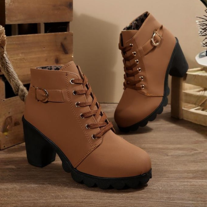 Belinda | Chic Lace Up Metal Buckle Chunky Ankle Boots