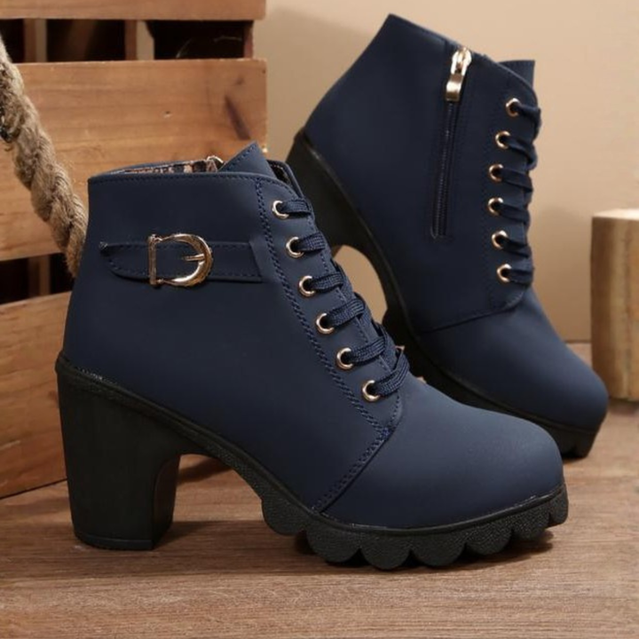 Belinda | Chic Lace Up Metal Buckle Chunky Ankle Boots