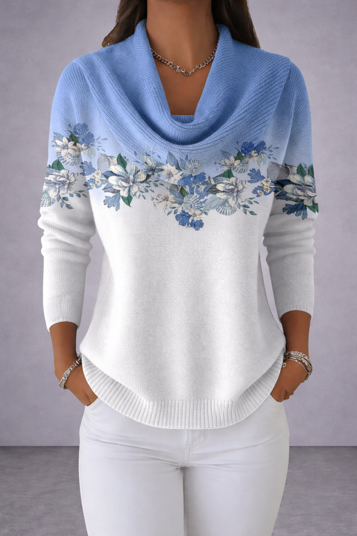 Eleanor™ | Floral Draped-Neck Sweater