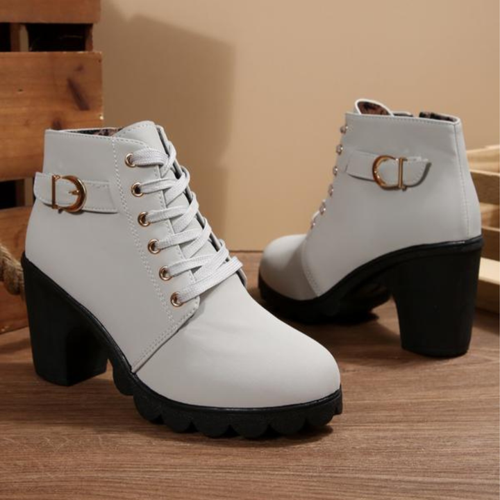 Belinda | Chic Lace Up Metal Buckle Chunky Ankle Boots