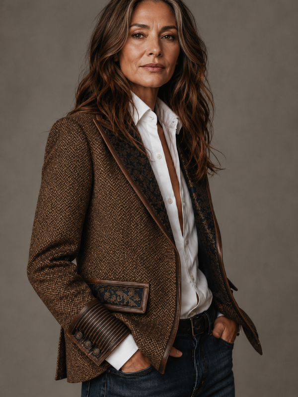 Herringbone Blazer With Printed Panels
