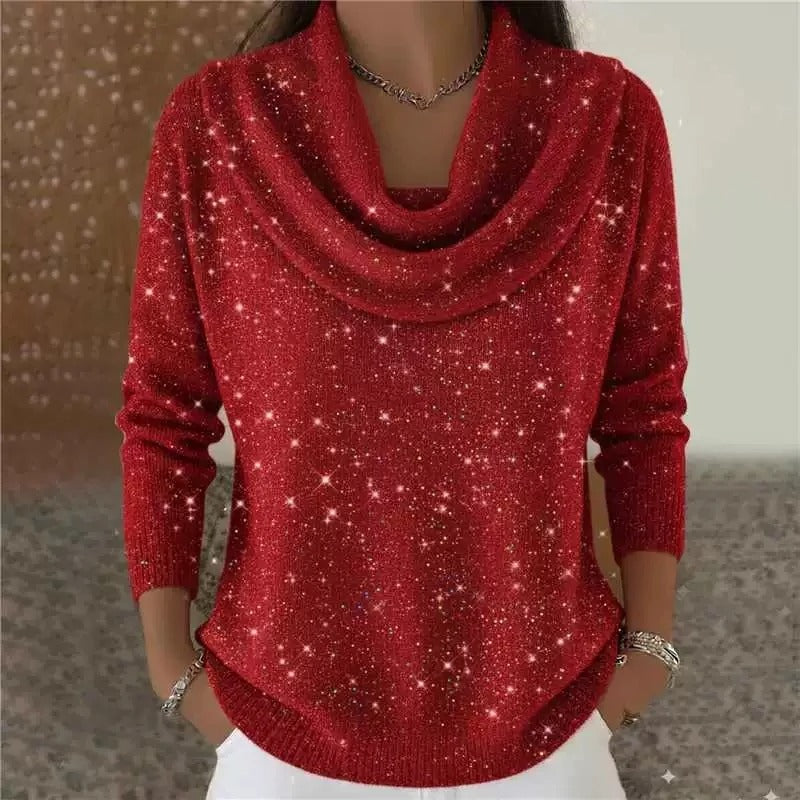 Melissa | Sparkle Cowl Neck Knit Sweater