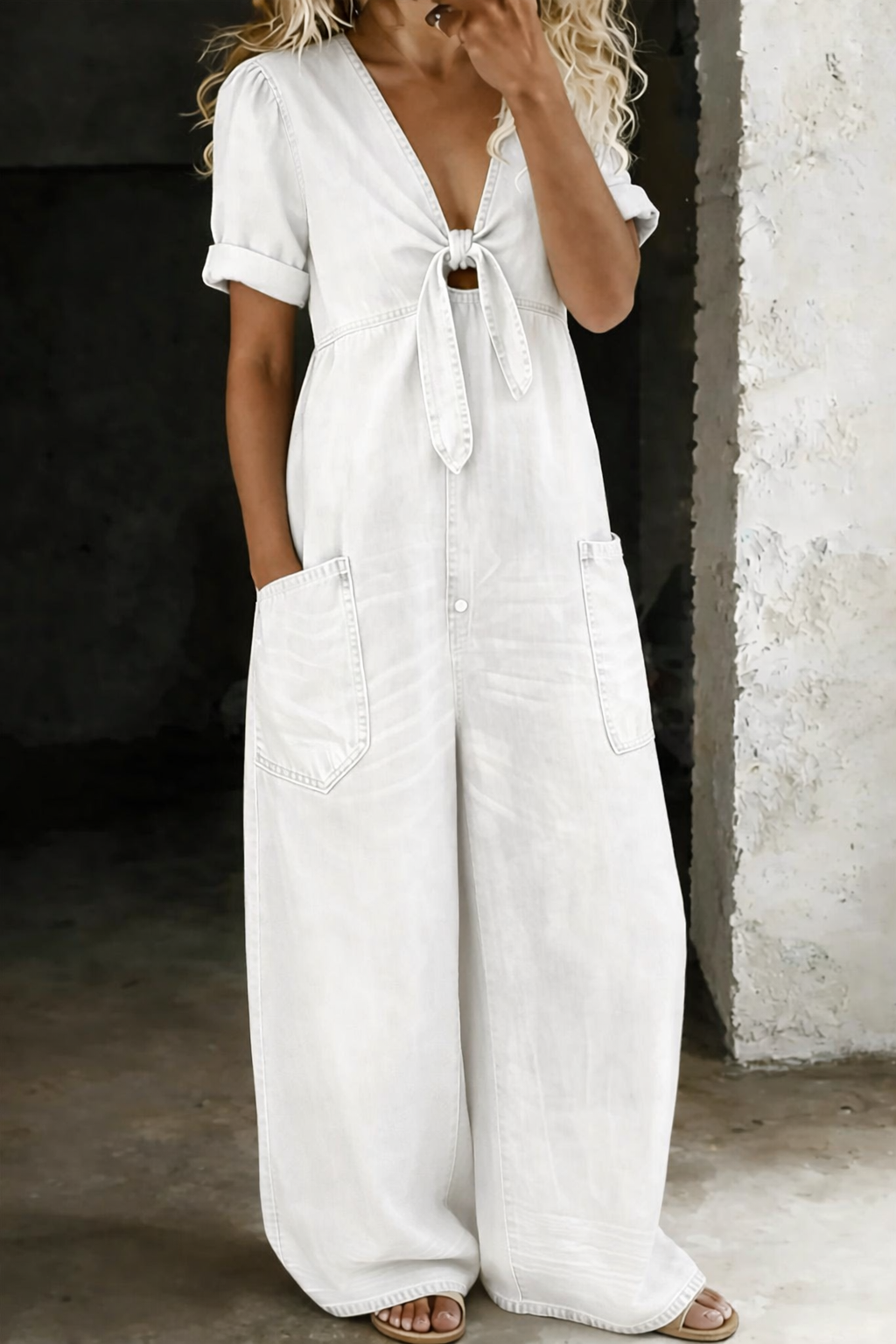 Mia™ | V-Neck Short Sleeve Jumpsuit