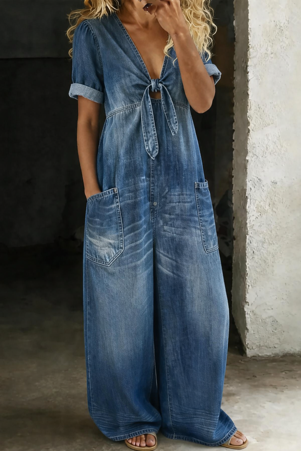 Mia™ | V-Neck Short Sleeve Jumpsuit
