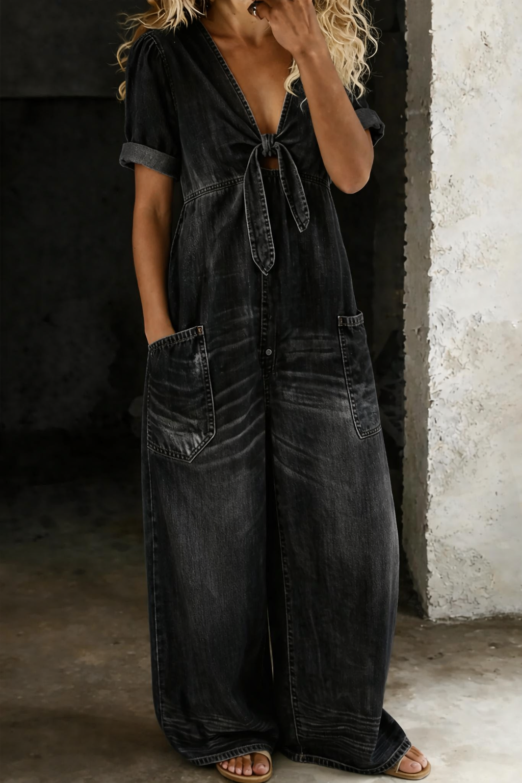 Mia™ | V-Neck Short Sleeve Jumpsuit