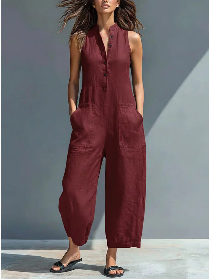 -Cecelia™ | Sleeveless Mandarin Jumpsuit-