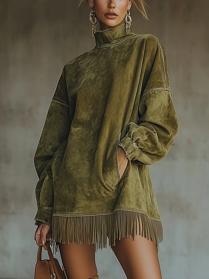 Brianna™ | Fringe Turtleneck Dress