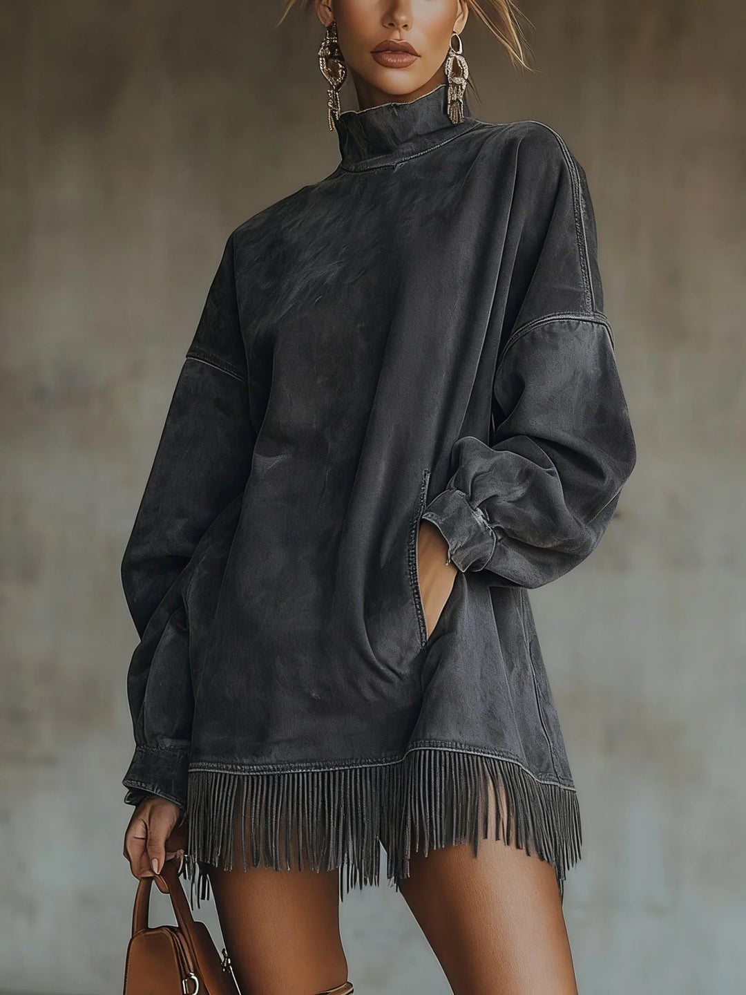 Brianna™ | Fringe Turtleneck Dress