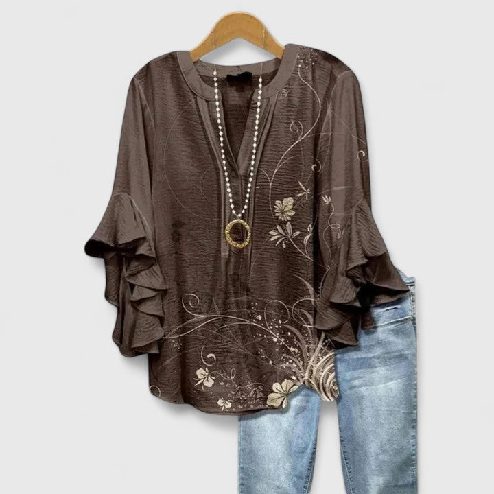 Celeste™ | Flowing Ruffle-Sleeve Blouse in Artisan Prints
