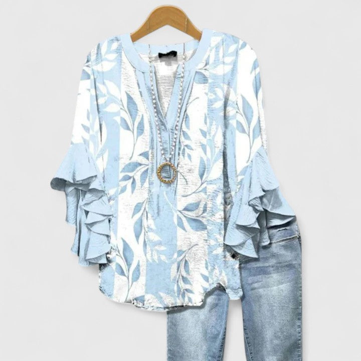 Celeste™ | Flowing Ruffle-Sleeve Blouse in Artisan Prints