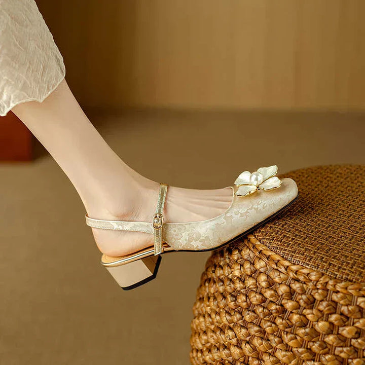 Evangeline™ | Floral Slingback Block Heel Pumps