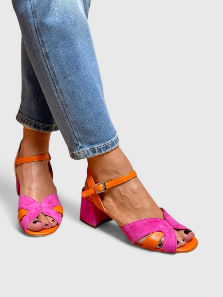 Marina™ | Colorblock Ankle Strap Block Heel Sandals