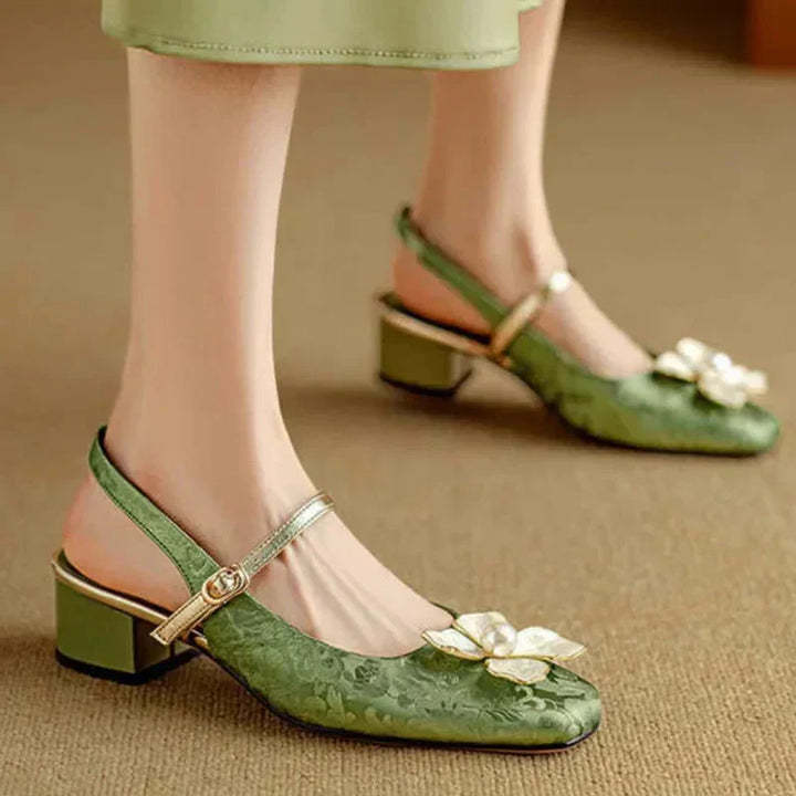 Evangeline™ | Floral Slingback Block Heel Pumps