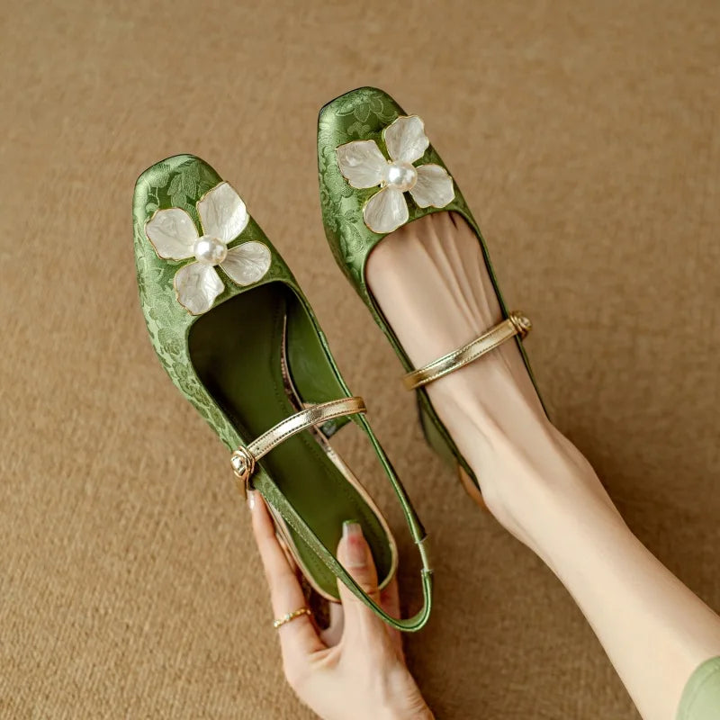 Evangeline™ | Floral Slingback Block Heel Pumps