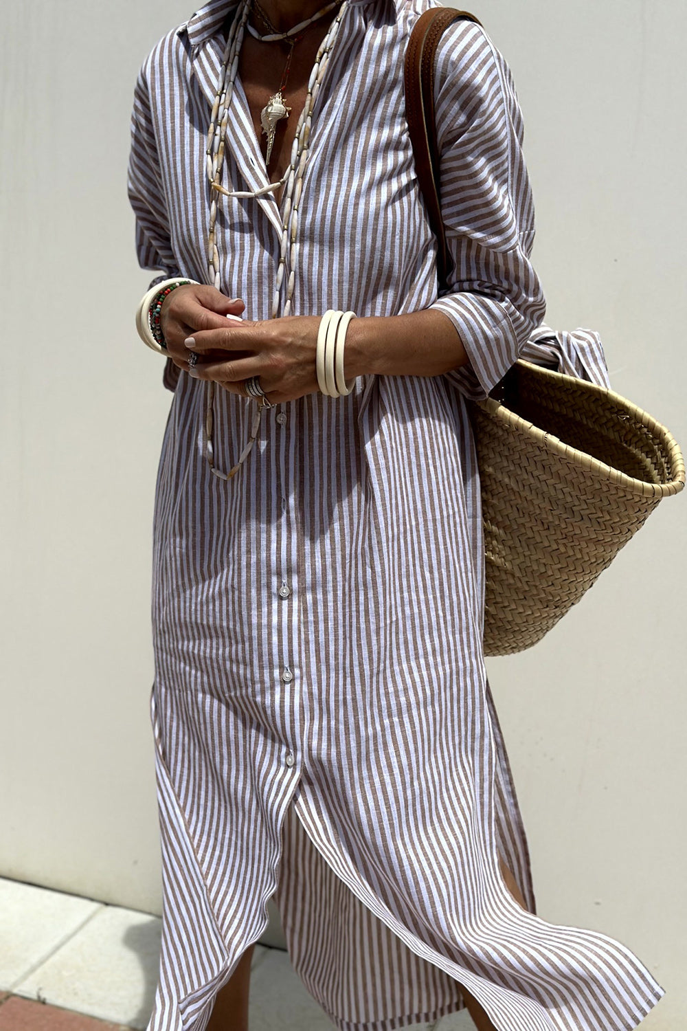 -Corinne™ | Classic Striped Shirt Maxi-