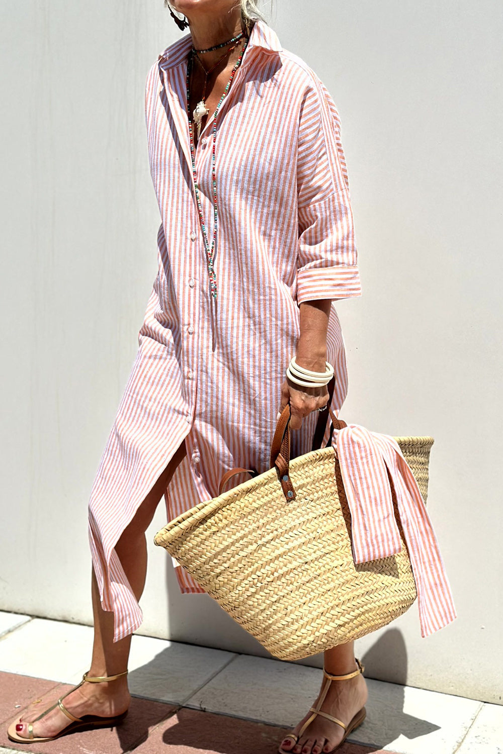 -Corinne™ | Classic Striped Shirt Maxi-