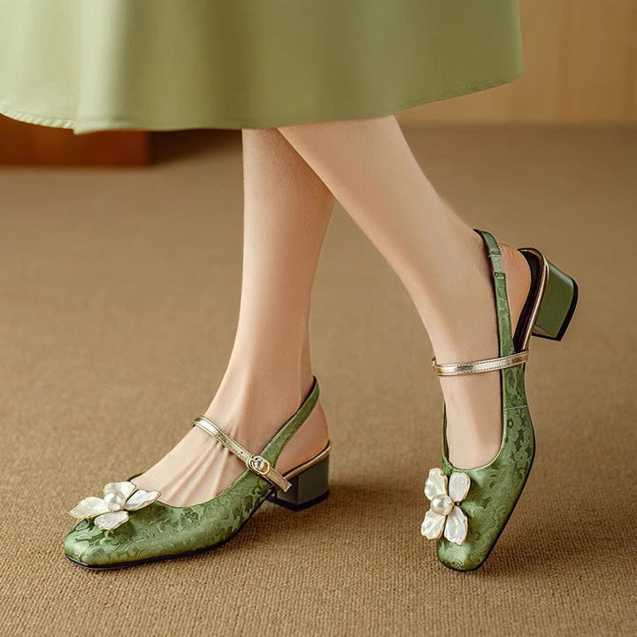 Evangeline™ | Floral Slingback Block Heel Pumps