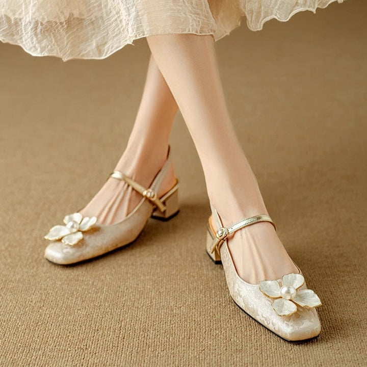 Evangeline™ | Floral Slingback Block Heel Pumps