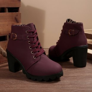 Belinda | Chic Lace Up Metal Buckle Chunky Ankle Boots